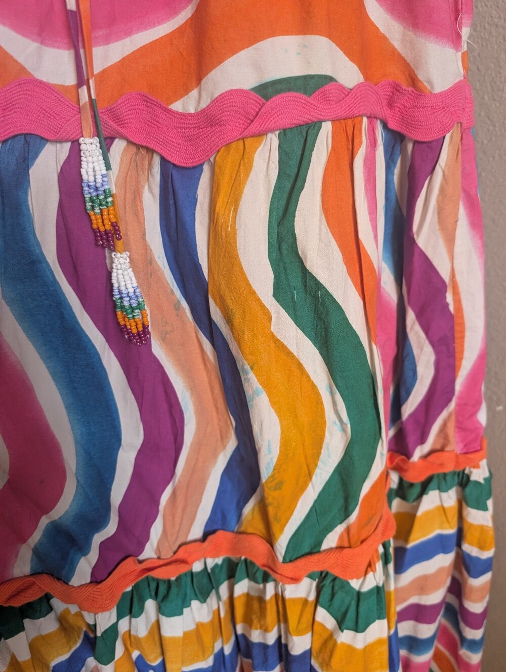 Women’s Multicolor Tiered Maxi Skirt - Vibrant Striped Print - Picture 3 of 6
